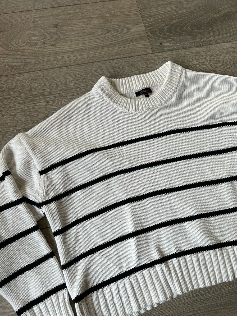Quince Organic Cotton Striped Boxy Cropped Sweater White Black Size Medium